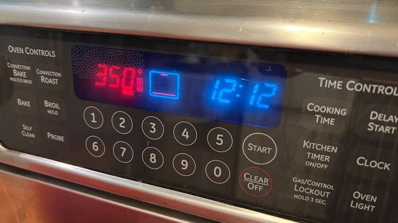 Oven temperature screen set to 350 F