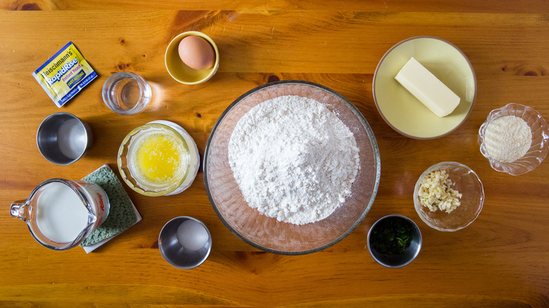 Costco Parmesan garlic butter dinner roll ingredients on table