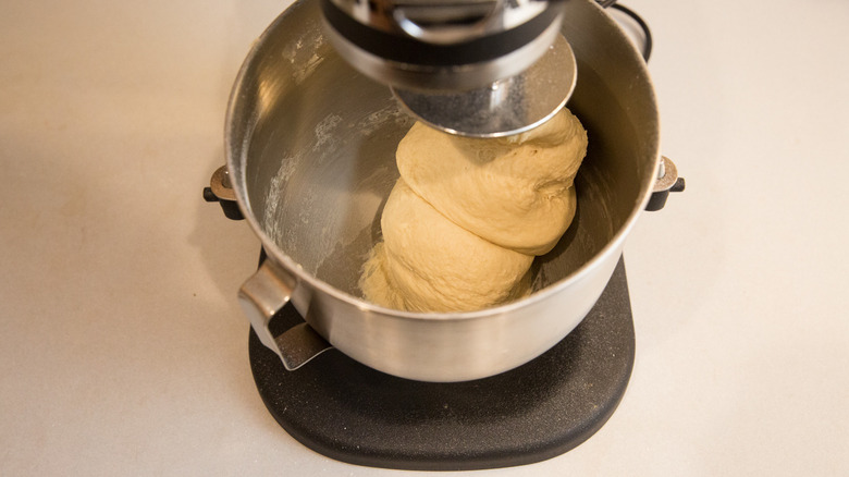 dough mixing in stand mixer