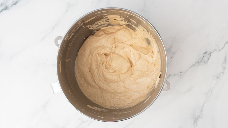Peanut butter whipped cream mixture in bowl