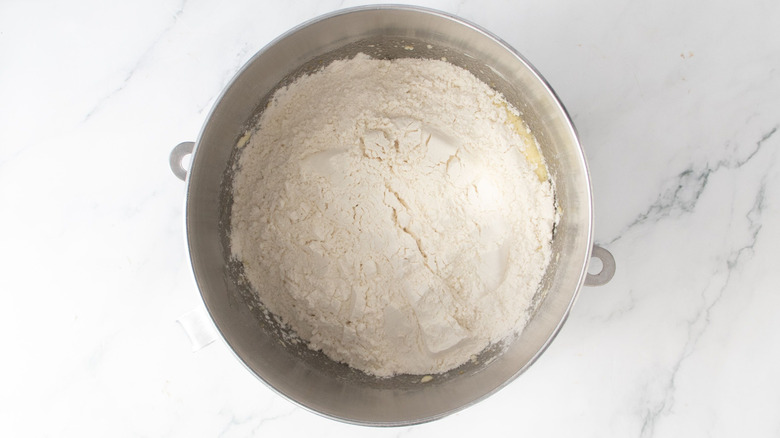 Flour in mixing bowl