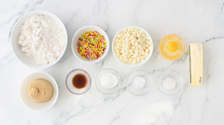 Ingredients for Crumbl cake batter blondie cookies