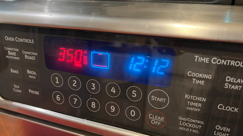 Oven temperature screen set to 350 F