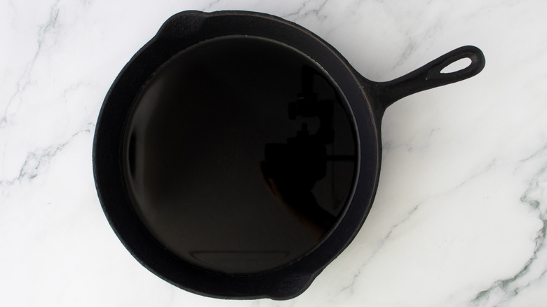 oil heating in skillet