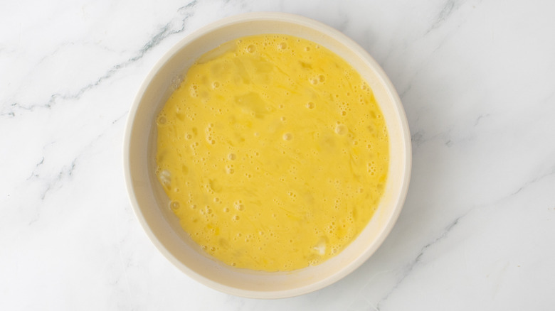 whisked eggs in bowl