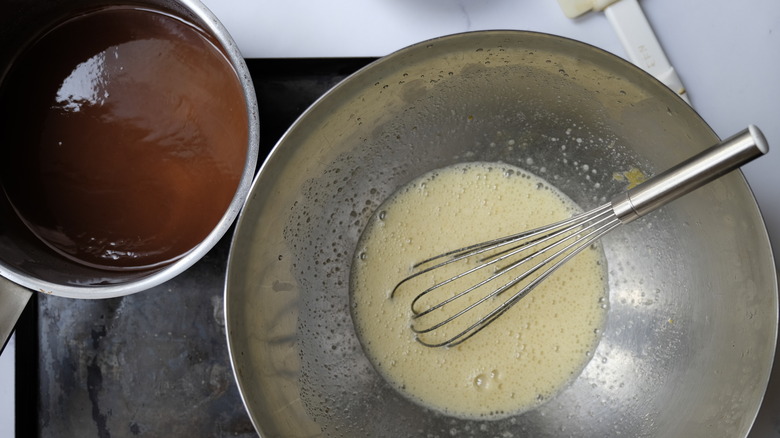pot of melted chocolate and cake mix