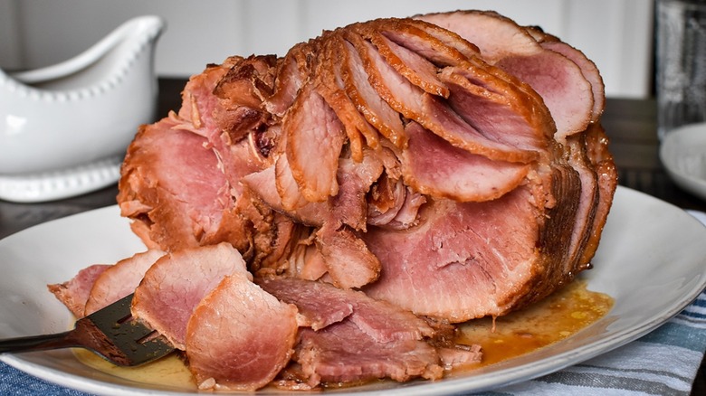 honey baked ham on plate