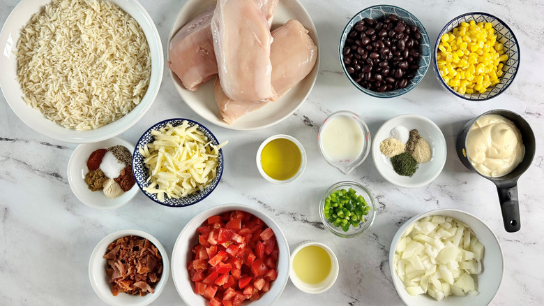 Ingredients for copycat Hot Head Burritos chicken bacon ranch bowl