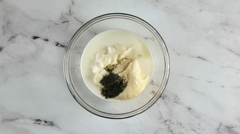Ranch dressing ingredients in bowl