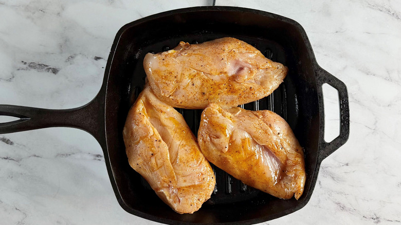 Chicken breasts in grill pan