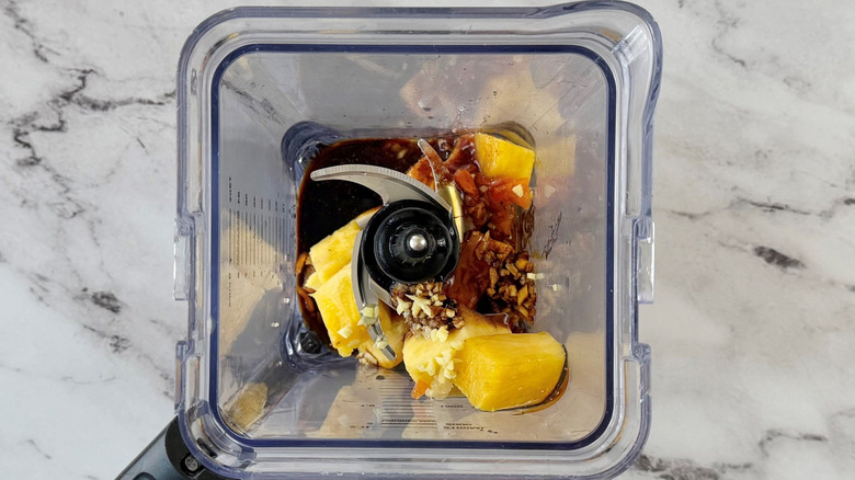 Pineapple sauce ingredients in blender