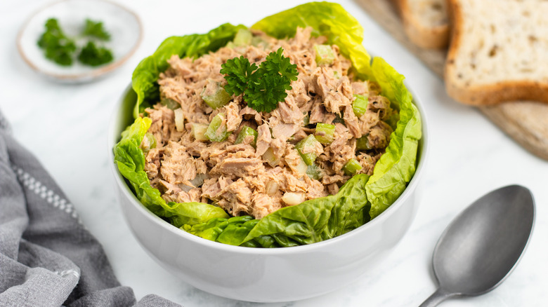 tuna salad in lettuce bowl 