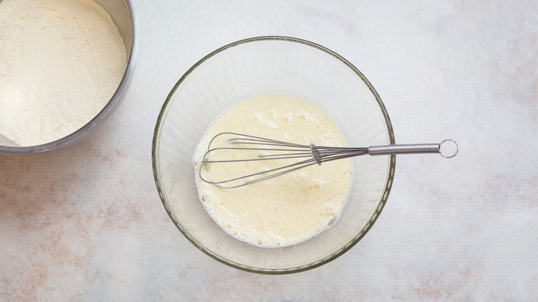 milk mixture in mixing bowl