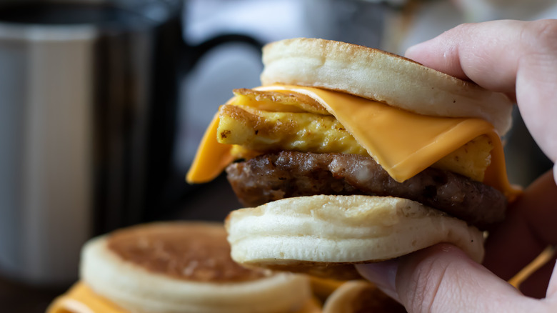 A plate of Copycat McDonald's Sausage, Egg & Cheese McGriddles