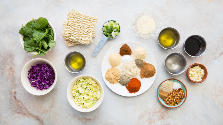 chili ramen ingredients on table
