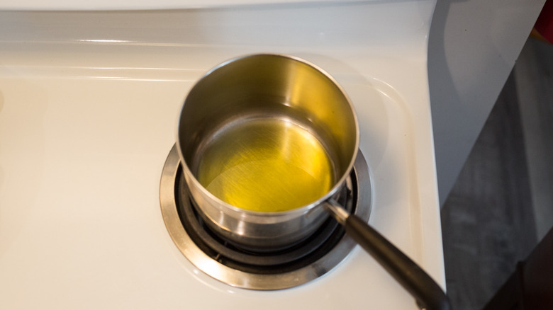 oil heating in small saucepan