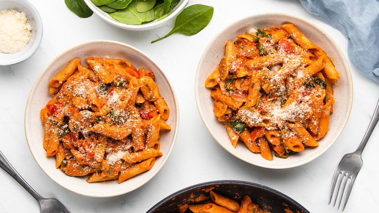 two bowls of penne rosa