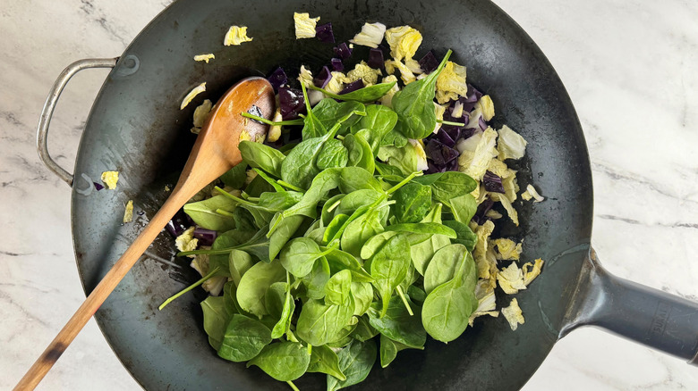 raw vegetables in a round pan
