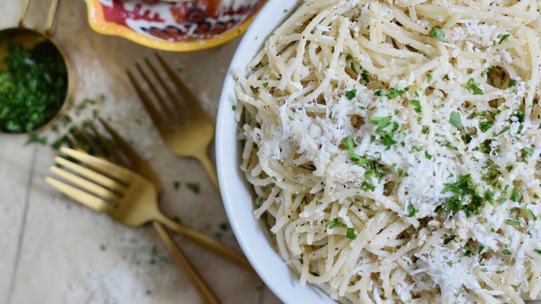 big bowl of brown butter spaghetti