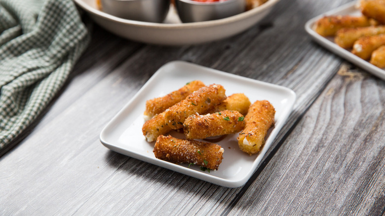 Fried ziti fritta pasta pieces on plate
