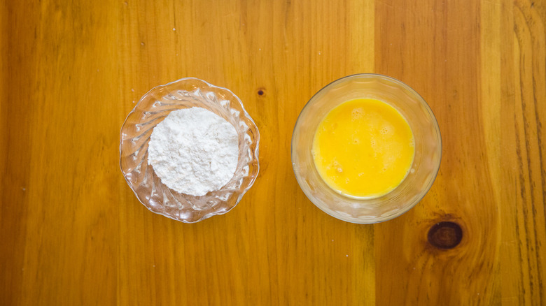 flour and egg in bowls