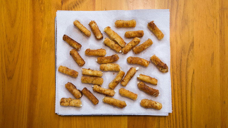 fried pasta draining on table