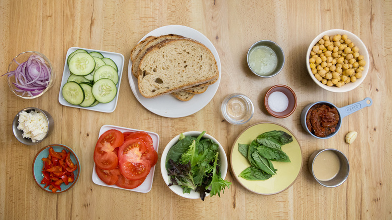 veggie sandwich ingredients on table