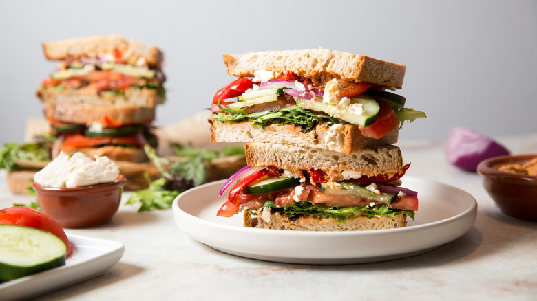 veggie sandwich served on table