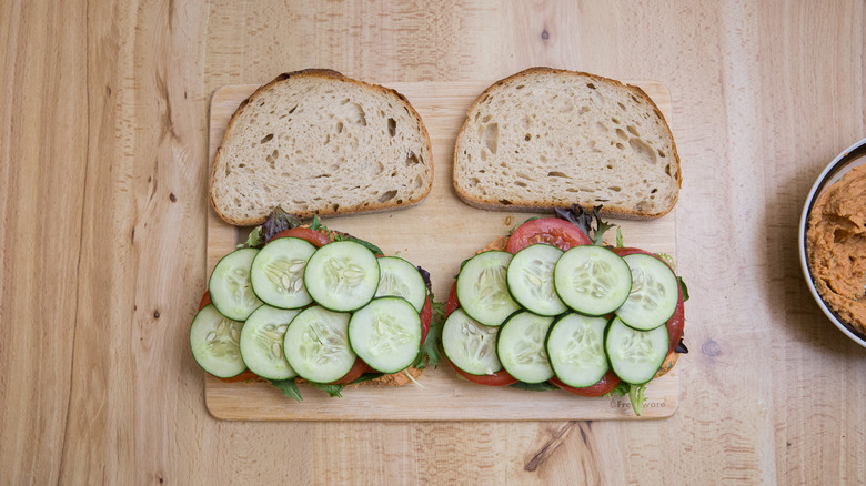 partially made sandwiches on table