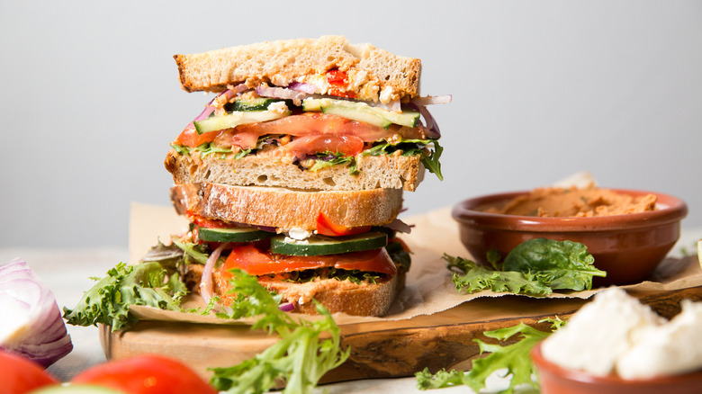 veggie sandwiches served on table