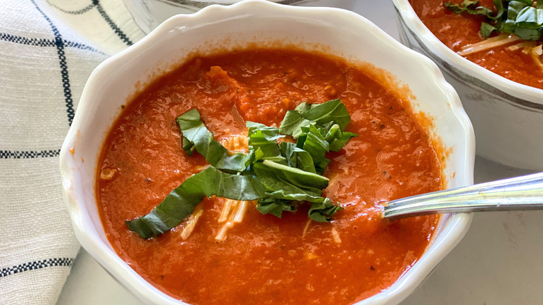 Copycat Panera tomato soup in bowl 