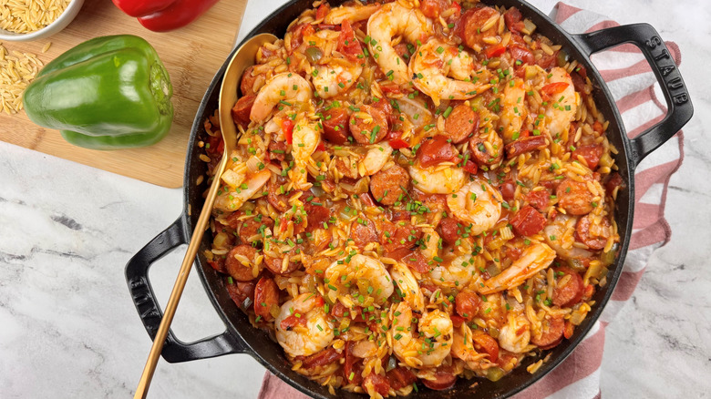 Jambalaya in large pan