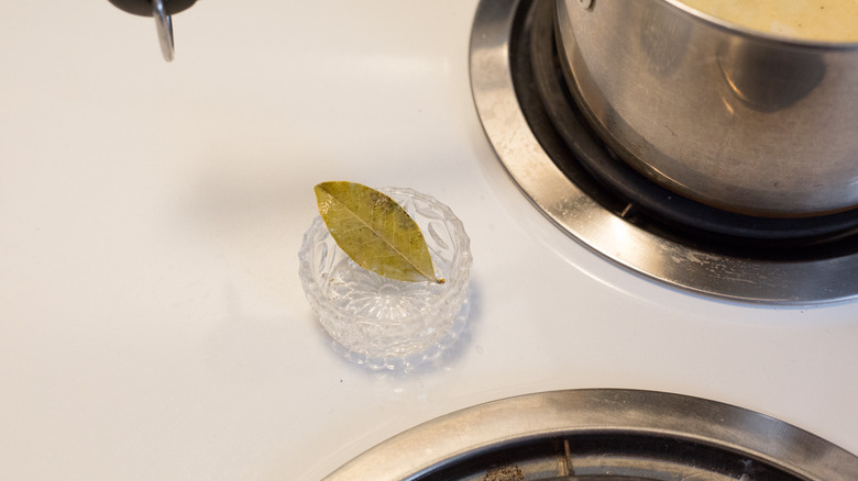 bay leaf on white stovetop