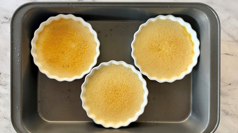 Three crème brûlée in ramekins