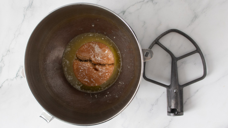 melted butter and brown sugar in a metal bowl