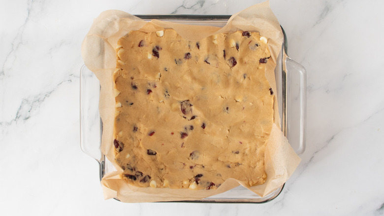 cookie dough in a square pan