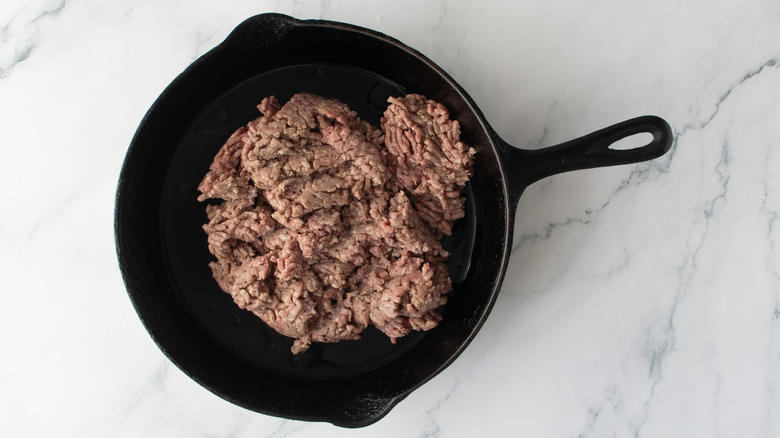Ground beef in skillet