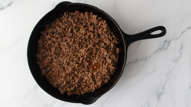 Ground beef in skillet