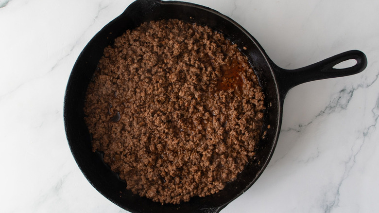 Ground beef in skillet