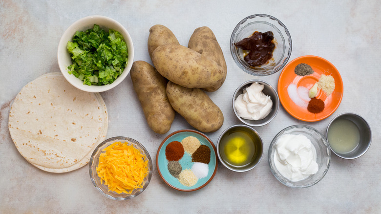 Taco Bell spicy potato soft taco ingredients on table