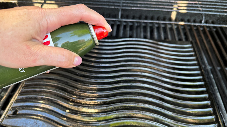 spritzing griddle with cooking spray