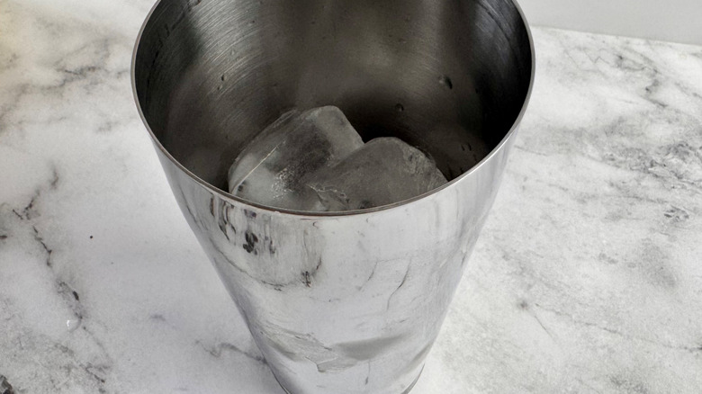 ice cubes in a metal tumbler