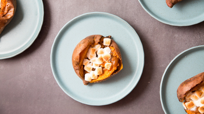 loaded sweet potatoes on table
