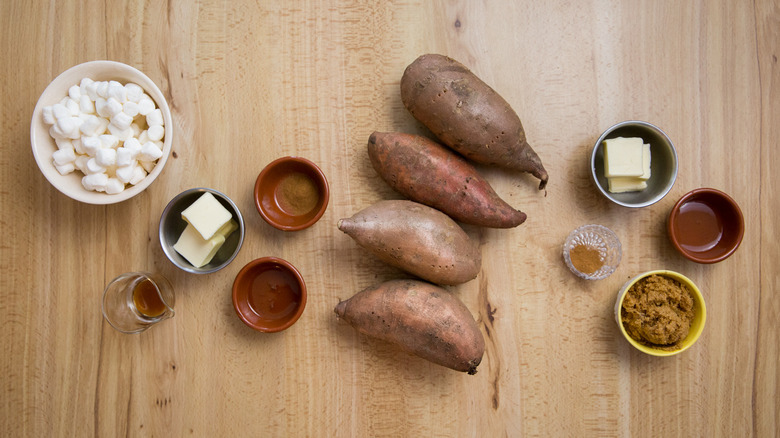 loaded potato ingredients on table