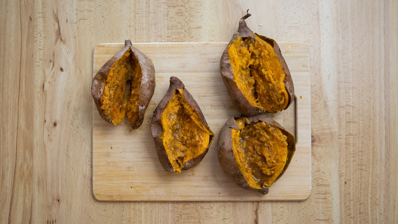 buttered sweet potatoes on board