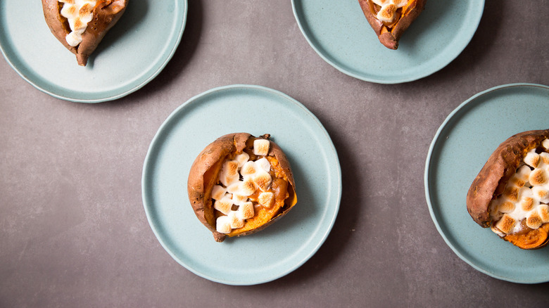 loaded sweet potatoes on table