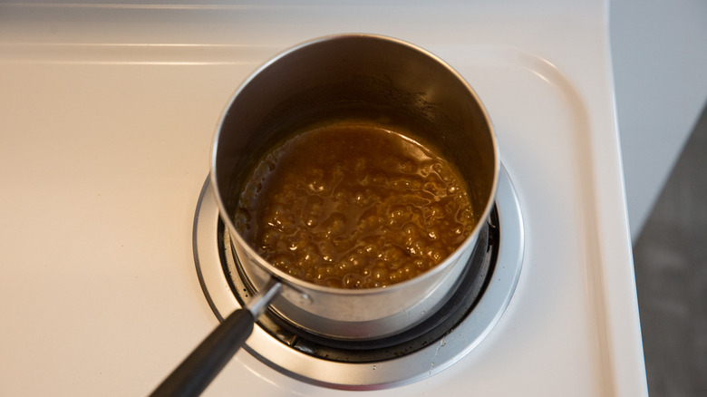 honey butter sauce in saucepan