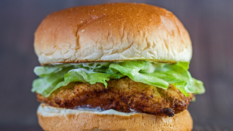 A crispy Copycat Wendy's Chicken Sandwich on a counter