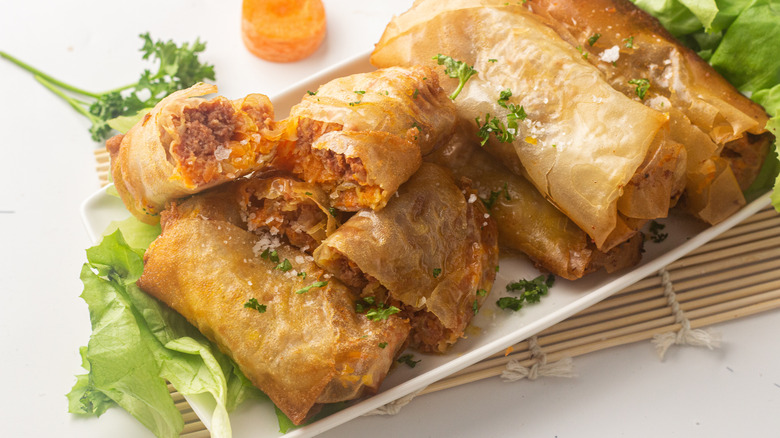 egg rolls on plate 