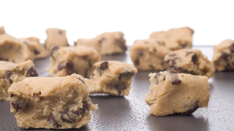 Frozen cookie dough on baking sheet